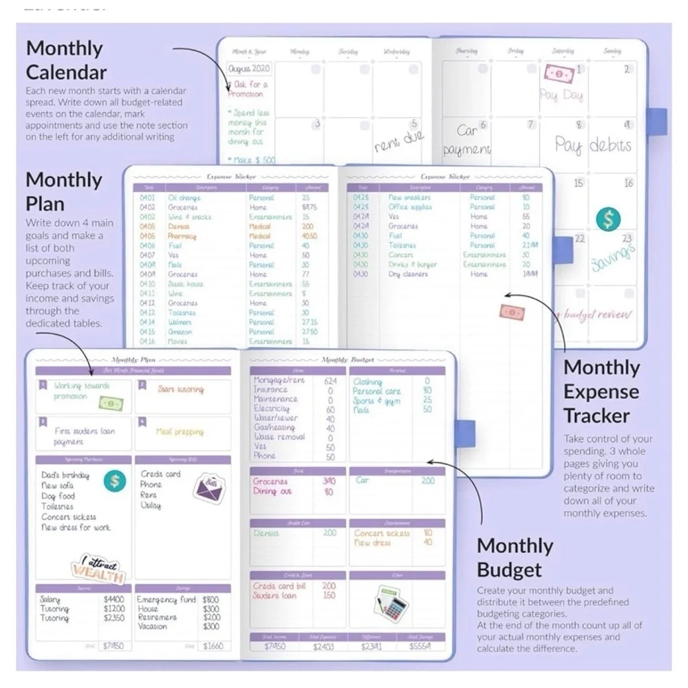 Lavender Go Girl Budget Book. Size A5. Expense Tracker, Envelopes, Stickers New